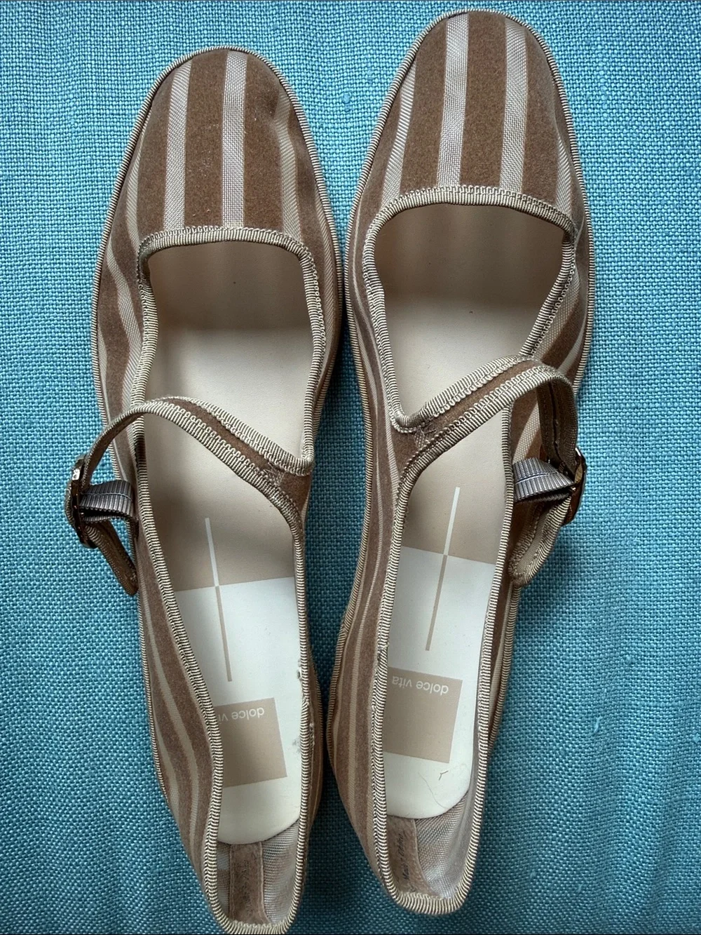 Dolce Vita Brown and Cream Striped Mary Jane Flats with Buckle Strap